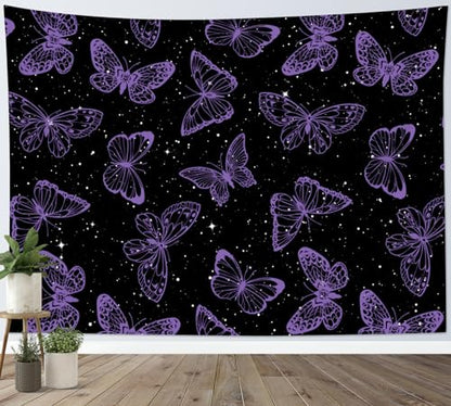 HVEST Purple Butterfly Wall Hanging - Galaxy Space Tapestry for Bedroom, Kids Room, Living Room - 40L x 60W inches - color: Purple, size: 40"L x 60"W