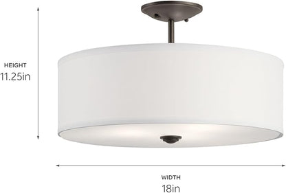 Kichler Shailene 18" 3 Light Round Semi Flush with Satin Etched White Diffuser and White Microfiber Shade in Olde Bronze