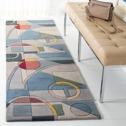 SAFAVIEH Rodeo Drive Collection Runner Rug - 2'6" x 10', Blue & Multi, Handmade Mid-Century Modern Abstract Wool, Ideal for High Traffic Areas in Living Room, Bedroom (RD845B) - color: Blue/Multi, size: 2'6" x 10' (Runner)