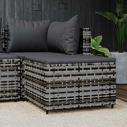 Gray Patio Footrest, Modern Outdoor Ottoman for Garden, Square Poly Rattan Woven Finish, Adjustable Feet, Weather-Resistant, 21.7 in. Wide Lounge Pouf