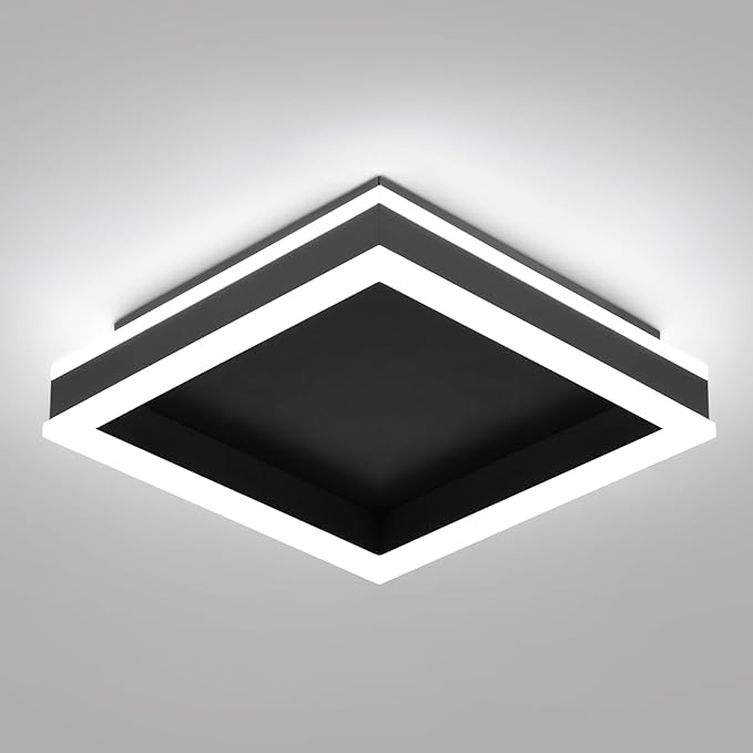 Square LED Flush Mount Ceiling Light, 5500K Cold White Black Modern Ceiling Light Fixture,Minimalist Close to Ceiling Lamp for Hallway Entryway Bedroom Kitchen Laundry Room (9.5 in)