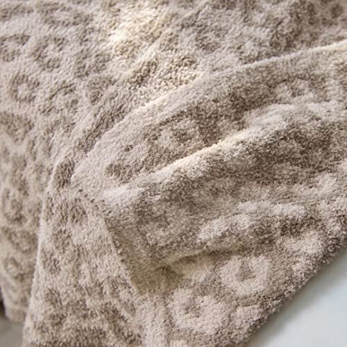 Soft Fuzzy Fluffy Leopard Knitted Throw Blanket,Cozy Plush Fleece Comfy Microfiber Blanket for Couch Sofa Bed,Linen/Warm Gray - color: Linen/Warm Gray, size: 50"x60"