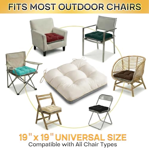 4 Pack 19x19 Inch Shredded Foam Chair Cushions with Straps - All-Season Seat Pads for Indoor/Outdoor Dining, Office, Patio, Kitchen Chairs (Beige, 19 INCH × 19 INCH) - color: Beige