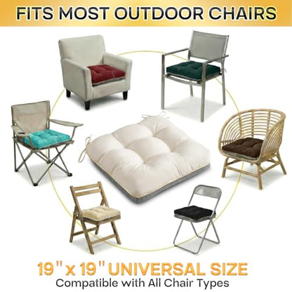 4 Pack 19x19 Inch Shredded Foam Chair Cushions with Straps - All-Season Seat Pads for Indoor/Outdoor Dining, Office, Patio, Kitchen Chairs (Beige, 19 INCH × 19 INCH) - color: Beige