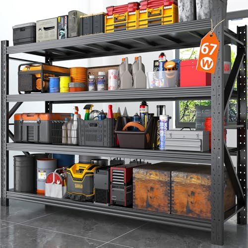 Metal Garage Shelving Unit, Heavy Duty Adjustable Industrial Storage Shelves, Steel Storage Rack for Garage, Warehouse, Basement, Black, 64.6" H x 67" W x 21.7" D, 1 Pack