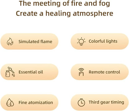 Flame Aroma Humidifier, 300ml Essential Oil Diffuser with Fire Effect Night Light & Remote Control, Ultrasonic Cool Mist Air Humidifier for Home, 7 Color LED, Auto Shut-Off, Gift Set Included
