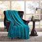 HOMEIDEAS Warm Tassel Knit Blanket Throw Size for Couch Sofa Bed, Teal Green Thick Knitted Armchair Office Chair Throw Blankets, Winter Chunky Blankets(50x60) - color: Teal Green
