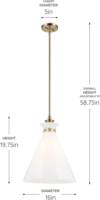 Kichler Laria 1-Light Pendant, Updated Traditional Light, Sloped Ceiling Compatible, for Kitchen with Opal Glass in Champagne Bronze (19.75" x 16"), 52775CPZ