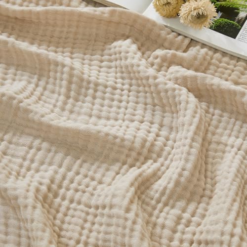 EMME Cotton Muslin Throw Blanket Couch Breathable Gauze Soft Lightweight Bed Blankets Adults (Heather Beige, 50"x60") - color: 03 - Beige, size: Throw (50" X 60")