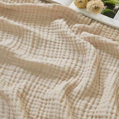 EMME Cotton Muslin Throw Blanket Couch Breathable Gauze Soft Lightweight Bed Blankets Adults (Heather Beige, 50"x60") - color: 03 - Beige, size: Throw (50" X 60")