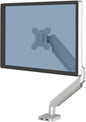 Fellowes Platinum Series Single Monitor Arm for 40-Inch Monitors, Full Motion, 360° Rotation, VESA Mount with Grommet or Clamp, USB Ports, Ergonomic, Silver, 8056401
