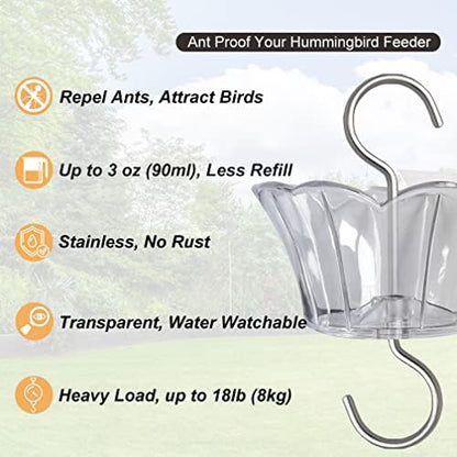 3oz Plastic Ant Moat for Hummingbird Feeder, 2-Pack Clear Insect Guards