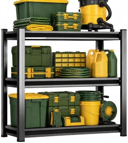Garage Shelving Heavy Duty Shelving Unit, 1200 LBS 3-Tier Adjustable Boltless Storage Rack, Organizer for Garage Warehouse Kitchen Basement Workshop Household Supplies, 31.5"H x 31.5"W x 13.8"D, Black