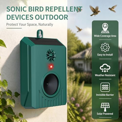 2026 Solar Ultrasonic Bird Repellent Devices Bird Repeller Outdoor Woodpecker Deterrent for House IP65 Waterproof Bird Deterrent Pigeon Goose Repellent for Outside Patio Porch Balconies Rooftop (2)