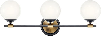 Kichler Benno 3-Light Bathroom Vanity Light Fixture with Opal Glass, Modern LED Lighting in Black and Champagne Bronze for Bathroom or Powder Room (8.75 x 24.5 in), 55172BKCPZ
