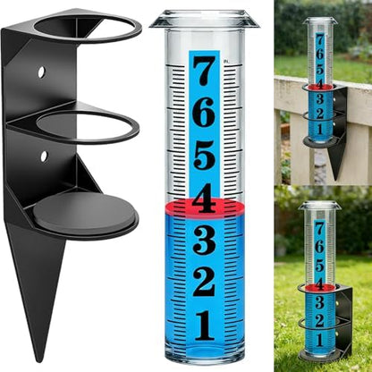 YZDTECH Rain Gauge Outdoor, 7" Easy to Read Rain Measure Gauge with Red Float, Rain Gauges Outdoors Best Rated with Metal Rack Holder, Large Freeze Proof Plastic Replacement Tube for Yard Garden