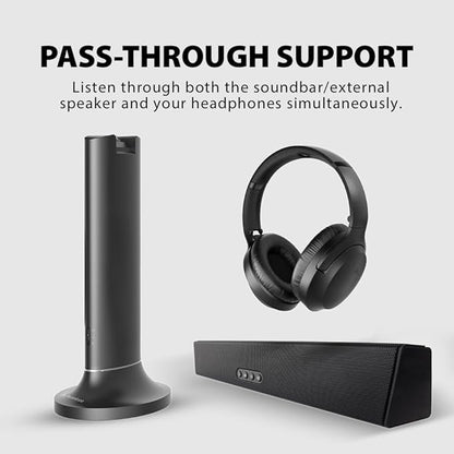 Avantree Opera - Wireless Headphones for TV Watching with Clear Dialogue, Compatible with TVs Equipped with Optical or AUX Audio Output Ports, Passthrough, Enhanced Volume & Comfortable for Seniors