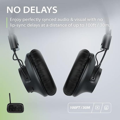 Avantree Shift - Wireless TV Multiple Headphones Pack, Ideal for Watching 2 or More TVs, with Cross-Compatibility, Pass-Through, Long Range, Scalable to 3 Transmitters and 100 Headphones