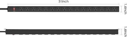 Metal Wall Mount Power Strip, Mountable Power Outlet, Aluminum Alloy Mount Power Socket with Switch, 6 FT SJT 3/C 14AWG Power Cord, 15A 125V 1875W (16 Outlet)