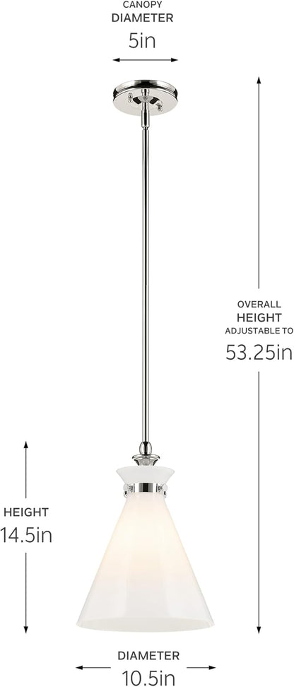 Kichler Laria 1-Light Pendant, Updated Traditional Light, Sloped Ceiling Compatible, for Kitchen with Opal Glass in Polished Nickel (14.5" x 10.5"), 52774PM