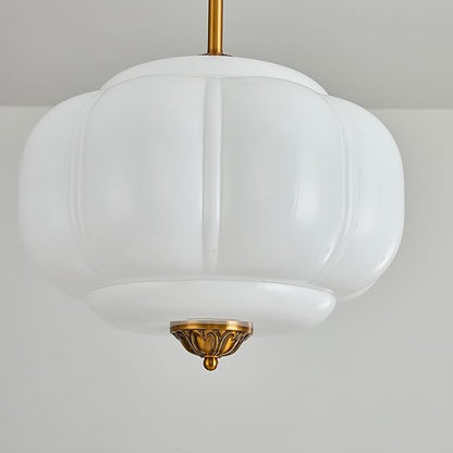 15-Inch Vintage Semi Flush Mount Ceiling Light, Milk Glass Chandelier with Antique Brass Finish, Mid Century Modern Schoolhouse Pendant Light Fixtures for Kitchen, Hallway, Dining Room