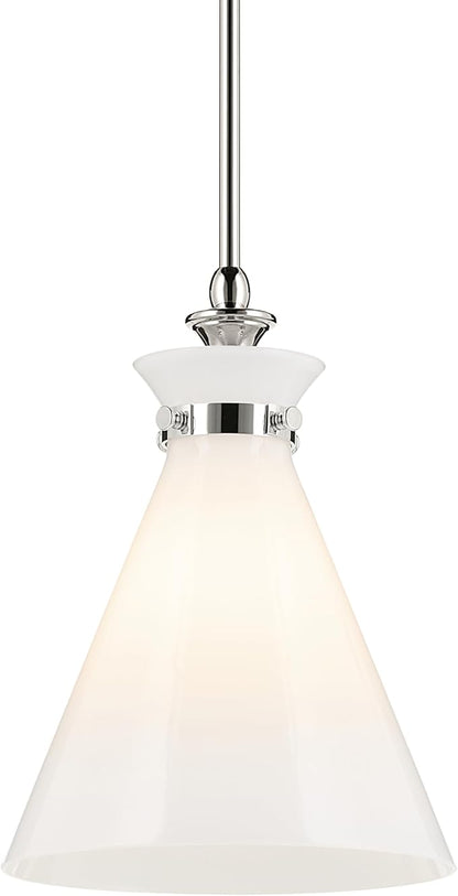 Kichler Laria 1-Light Pendant, Updated Traditional Light, Sloped Ceiling Compatible, for Kitchen with Opal Glass in Polished Nickel (14.5" x 10.5"), 52774PM