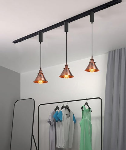 1x Plug in Cable Track Rail, 2X Adjustable Cord Rust Track Lighting Fixtures E26 Base H-Type Vintage Design for Kitchen Loft(No Bulb)