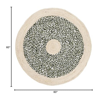 SAFAVIEH Cape Cod Collection Area Rug - 5' Round, Green & Natural, Handmade Braided Jute & Cotton, Ideal for High Traffic Areas in Living Room, Bedroom (CAP210Y) - color: Green/Natural, size: 5' (Round)