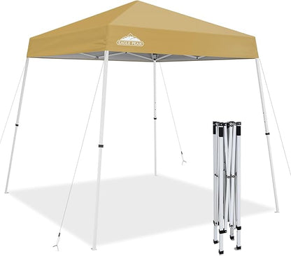 EAGLE PEAK 8x8 Slant Leg Pop-up Canopy Tent Easy One Person Setup Instant Outdoor Beach Canopy Folding Portable Sports Shelter 8x8 Base 6x6 Top (Beige)