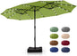 GREEN PARTY 15 ft Rectangle Patio Umbrella with Solar Lights and Base Included, Double-Sided Market Table Umbrella with Crank, Large Outdoor Umbrellas for Patio Poolside Garden Backyard, Lime Green