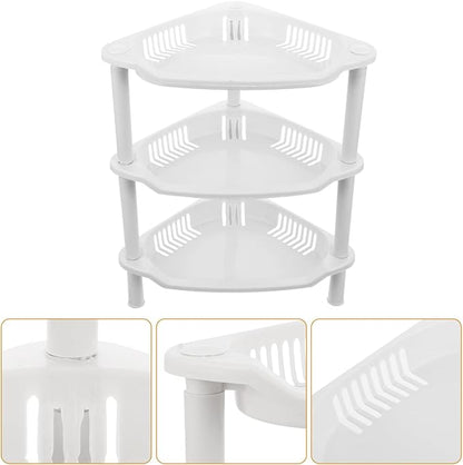 PRETYZOOM 3 Tier Small Corner Shelf, 8x10x13 Inches, Space-Saving Corner Shelf for Kitchen, Bathroom Rustproof Organizer Rack for Shower Bottles, Plastic, No-Tool Assembly