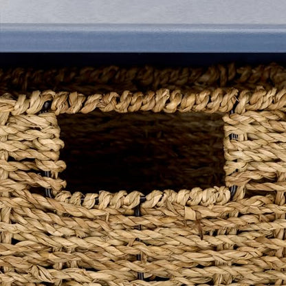 SAFAVIEH Home Collection - Finley Blue Wall Mounted 3-Basket Storage Rack with Hooks & Seagrass Baskets (HAC5700F) - color: Blue
