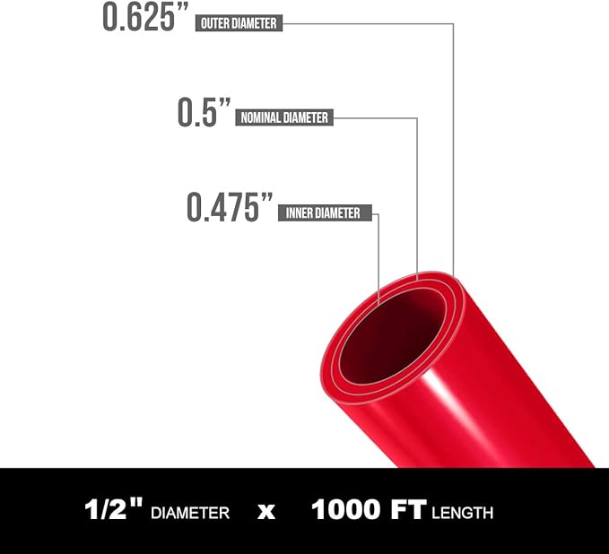 Pex-A Tubing 1/2 Inch x 1000 Ft Coil, Non-Barrier Pipe for Potable Water, Flexible Water Tubing for Plumbing, Red