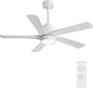 WINGBO 48 Inch DC Ceiling Fan with Lights and Remote Control, 5 Carved Solid Wood Blades, 6-Speed Noiseless Reversible DC Motor, Indoor Ceiling Fan in Gloss White Finish with White Blades