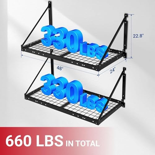 FLEXIMOUNTS 4-Pack 2x4 ft Wall Shelving Garage Storage Rack, Black