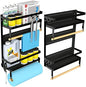 Magnetic Paper Towel Holder with Multi-Layer Storage Shelf, Stable Magnetic Organizer for Refrigerator, Garage Tool Cabinet and RV, Wall Mount Spice Rack and Paper Roll Hanger (Large- Black)