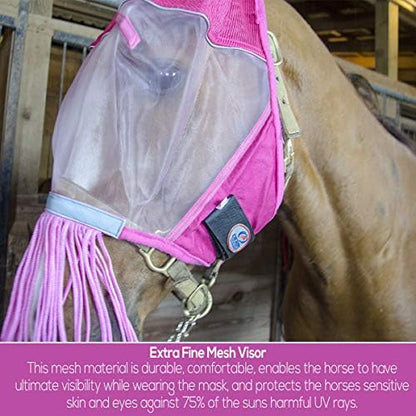 Derby Originals Reflective Safety Horse Fly Mask with Ears and Nose Cover Fringes,White,Full Horse (Large),72-7181WH-L