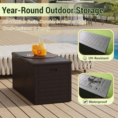 Outdoor Storage Box,260 Gallon Deck Box Outdoor Storage Bench Outside Waterproof Resin Storage Bench, Lockable Patio Cushions, Garden Tools Storage For Furniture, UV Resistant (Black)