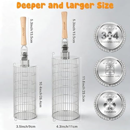 TNTOR Rolling Grill Basket, Larger 304 Stainless Steel Nesting Grilling Net, Removable Handle, BBQ Accessories Tools for Veg Shrimp, Outdoor Cooking Camping Father's Day grilling gifts for men Dad