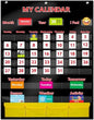 Black Calendar and Weather Pocket Chart with 148 Cards,(108 Illustrated Activity Cards, 40 Dry Erasable Flash Cards and 3 Hooks 28"x35.5")