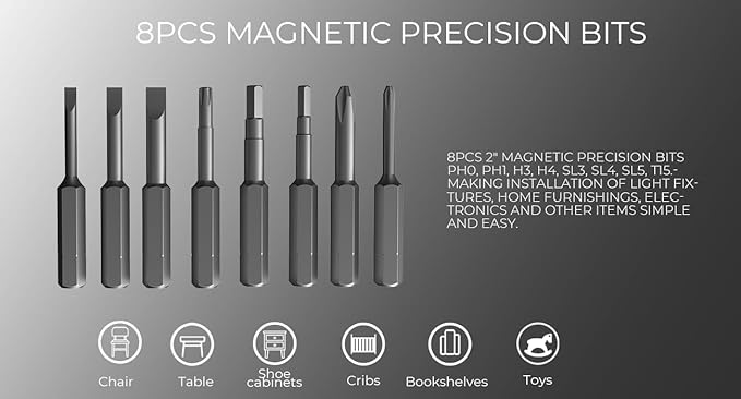 DongCheng 4V Cordless Electric Screwdriver, 2000mAh Battery Powered Rechargeable Screwdriver with 3 Torque Setting Up to 5N.m, 300RPM, Dual LED Lights, 8pcs 2-Inch Magnetic Screw Bits for Home DIY