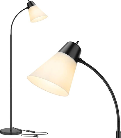 Floor Lamp for Living Room, Adjustable Head Standing Lamp with White Plastic Shade, Black Reading Floor Lamps for Dorm, Bulb not Included
