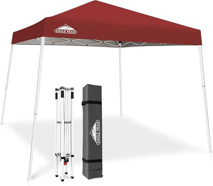 EAGLE PEAK 10x10 Slant Leg Pop-up Canopy Tent Easy One Person Setup Instant Outdoor Beach Canopy Folding Portable Sports Shelter 10x10 Base 8x8 Top (Burgundy)
