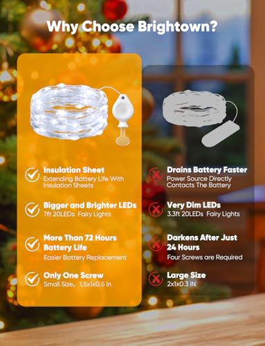 Brightown 14 Pack Warm White and White LED Fairy Lights Battery Operated String Lights, 7ft 20LED Waterproof Silver Wire String Lights, Firefly Starry Moon Lights for Mason Jars DIY Christmas Wedding - color: Warm White+White, size: 14 Pack