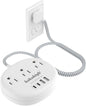 Small Extension Cord with USB C - 5 FT Short Extension Cord, 1625W 3 Prong Power Strip with 3 AC Outlet 4 USB (24W/4.8A), Bedside Charging Station for Home Office Dorm Room Essentials