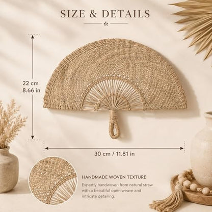 LOGOFUN Handmade Straw Woven Semicircle Fan Wall Art Decor | For Rustic Farmhouse Decoration, Boho Wedding Hanging Ornament