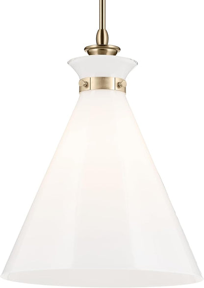 Kichler Laria 1-Light Pendant, Updated Traditional Light, Sloped Ceiling Compatible, for Kitchen with Opal Glass in Champagne Bronze (19.75" x 16"), 52775CPZ