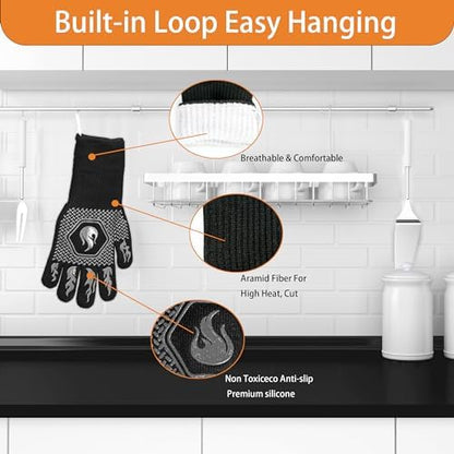 BBQ Gloves 1472F Heat Resistant Non-Slip Silicone 13.5in (Grey)