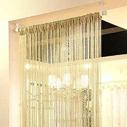 1x2 M Door String Curtain Rare Flat Silver Ribbon Thread Fringe Window Panel Room Divider Cute Strip Tassel for Wedding Coffee House Restaurant Parts, Gold - color: Gold