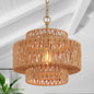 12.6" Rattan Pendant Light, Hand-Woven Boho Farmhouse Hanging Light Fixture, Mini Drum Wicker Rattan Chandelier for Kitchen Island, Bedroom, Dining Room, Entryway - color: Gold 12.6"